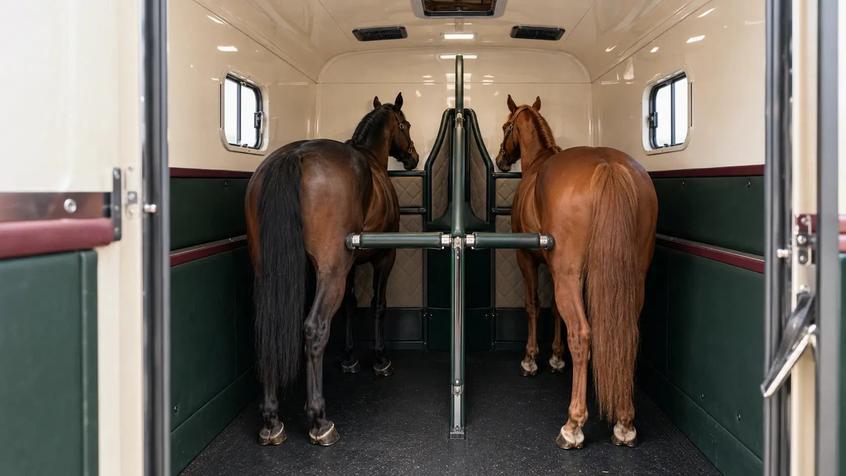 Two horses travelling in a Bertoni horsebox concept