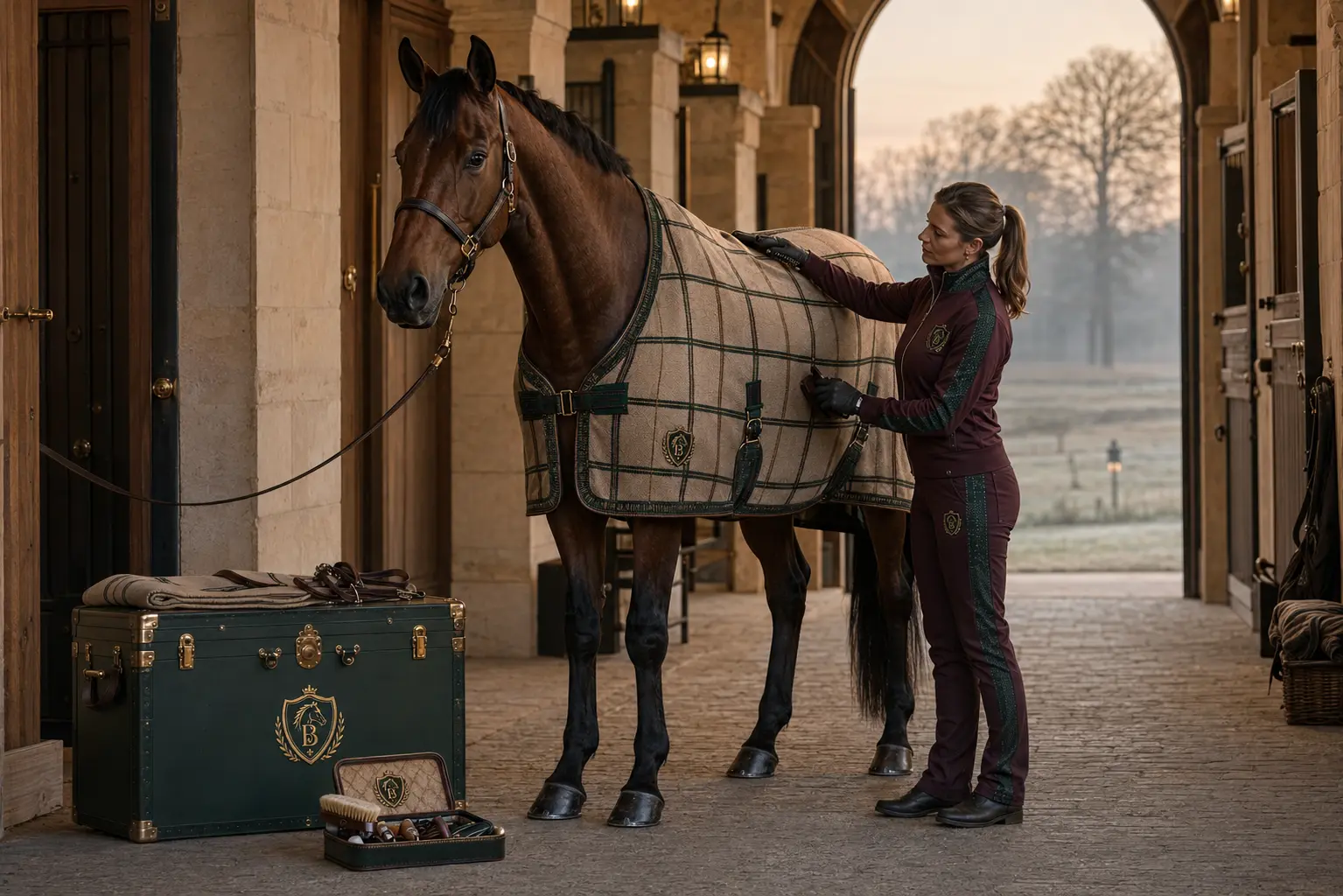 Groom preparing a horse